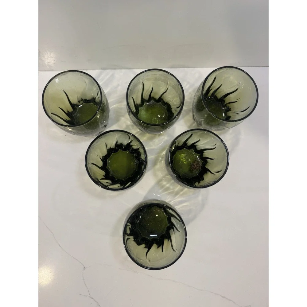 Vintage Anchor Hocking  Green Central Park Swirl Set of 6 Tumblers Glasses